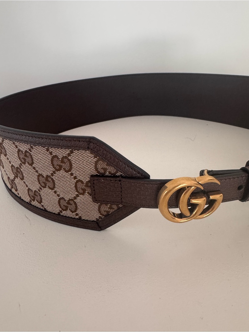 Gucci Beige and Brown GG Canvas Belt with Gold Double G Buckle - Picture 10 of 12